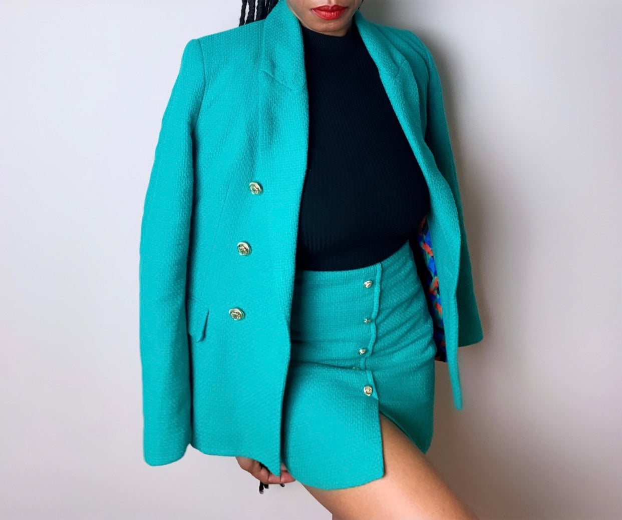 Green Tweed Blazer and Mini Skirt Co-Ord